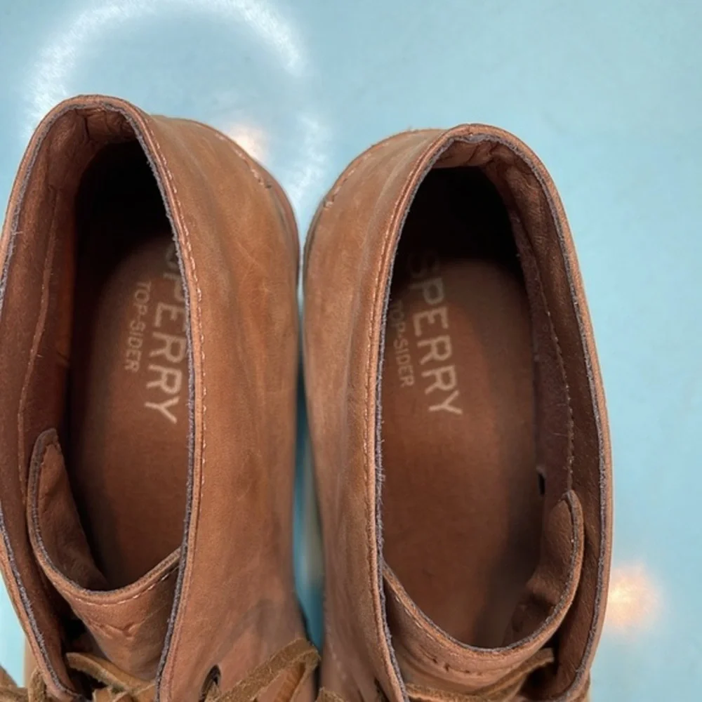 Sperry Boots Womens 7.5M Celeste Prow Ankle Booties‎ Tan Leather Wedge STS80147